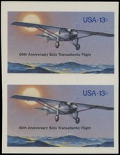 Product Image: 1977, USA LINDBERGH FLIGHT 13C, VERTICAL IMPERFORATE PAIR, NH, SC. #1710a