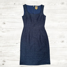 Tory Burch Emma navy blue metallic tweed shift dress Size 2