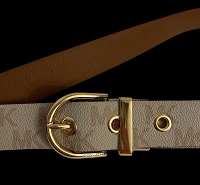 Michael Kors Leather Belt Twist Reversible MK Logo Taupe  display picture 2