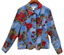 Coldwater Creek Floral Jacket L Linen Button Front Cottagecore Classic Casual