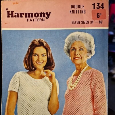 Harmony 134 Strickmuster DK Pullover Spitze Oberteil 34-46'' Original Rundhals 