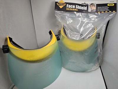 Lot of 2 Western Safety Face Shield w/ Flip Up Visor Adjustable Headgear New