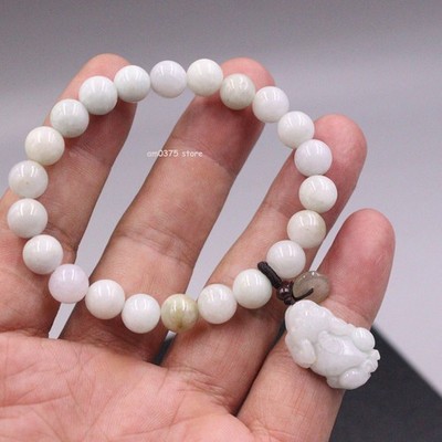 Natürliches Jadeit Armband Damen Herren 8 mm Rund Jade Perlen Pixiu Bracelet
