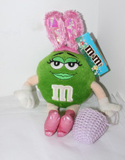 Vintage Green Easter Bunny M & M Plush w Pink Boots and Basket/Galerie
