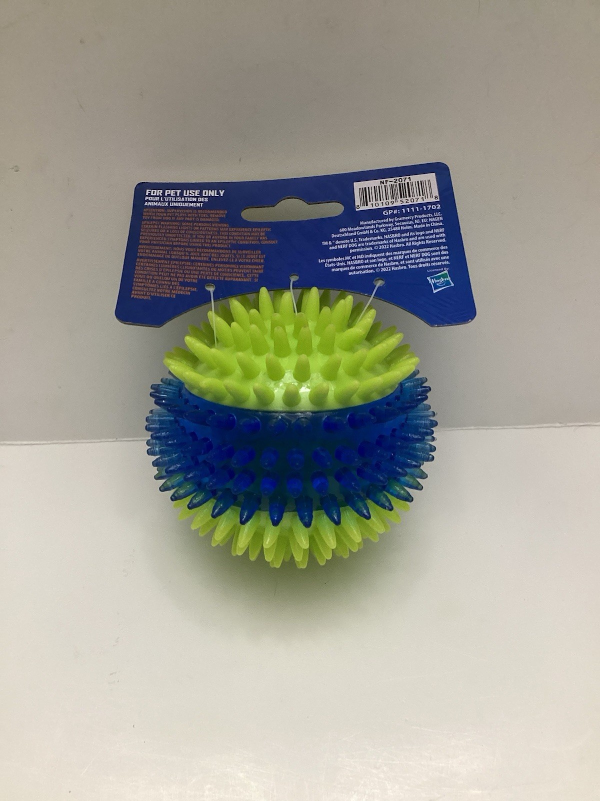 Nerf Dog - Green/Blue 2.5&rdquo; Small Light Up Spike Ball ~ Squ