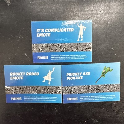 3 Codes!!  Fortnite Its Complicated, Rocket Rodeo Emote and Pickaxe Codes RARE