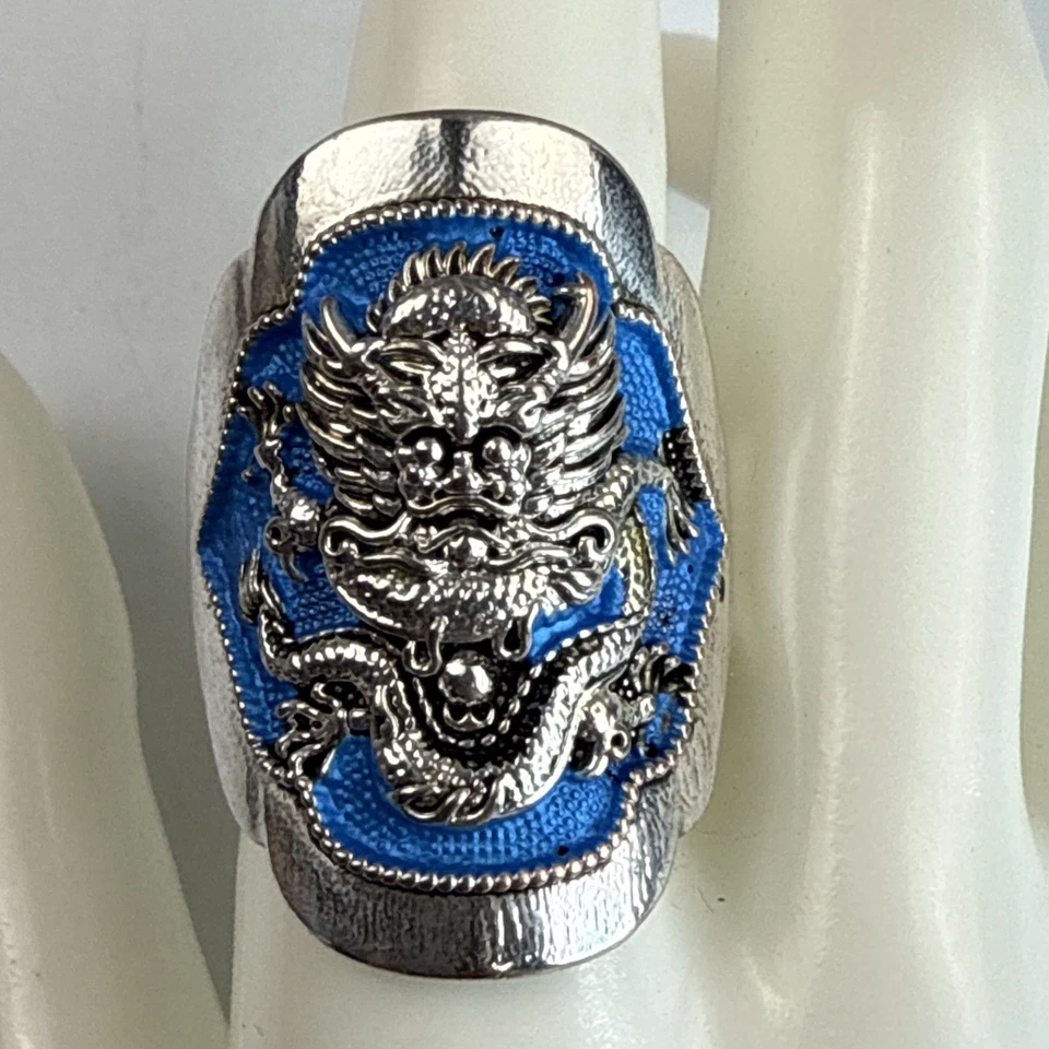 Classic Dragon Chunky Statement Ring 1.5” Silver PLATED Size 11.5 - Image 2 of 4