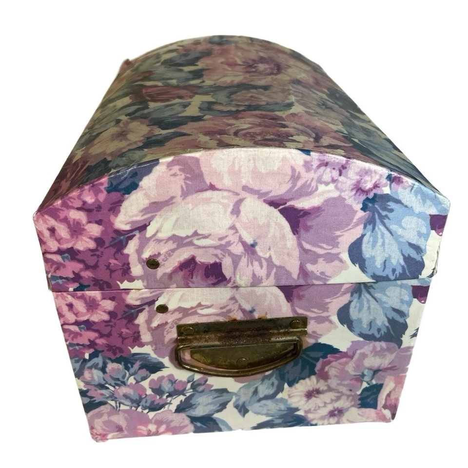 Vintage Floral Nesting Storage Trunks 10" Floral Dome Lid Brass Latch - Image 2 of 4