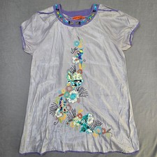 Urban Mango XL Embroidered Tunic Dress Beaded Neckline Floral Butterfly Purple