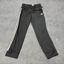 Adidas Track Pants Womens Large Black Knit Elastic Waist Side Stripe Pockets