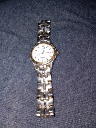 Vtg SEIKO White Dial Silver/Gold Tone Mens Date Watch 7N32-0049 Band Link Parts