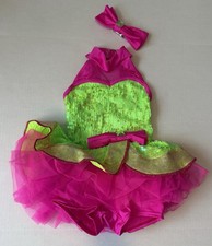 Weissman dance costume Small Child SC Bright Lime Green  Pink Sequins Dress