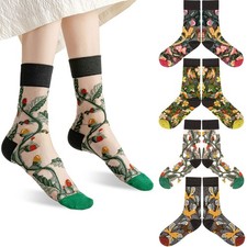 FOWSRHRG 4 Pairs Sheer Socks for Women, Vintage One Size, Style2-4pairs