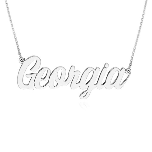 Customizable 14K Yellow White Rose Gold Script Nameplate Necklace (Solid Links) - 第 19/21 張圖片