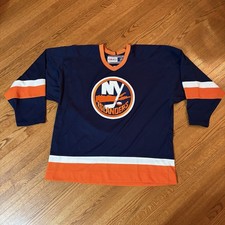 CCM New York Islanders NHL Hockey Jersey Men's XL Blue Orange 1990's Air Knit