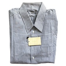 Vtg 90s Giorgio Armani Collezioni Dress Shirt 17.5 XL Gray Striped Cotton Relax