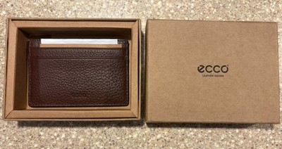 NIB Ecco Cow Leather Essential Card Case Holder Wallet   Mahogany Brown