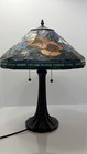 Glass Floral Table Lamp Bronze Finish Dual Pull Chain Tested Working — photo 1