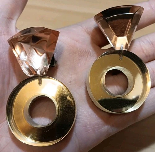 Vintage Retro Chunky Plastic Clip On Earrings Geometric Design Costume Jewelry