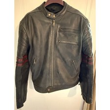 Vintage Mens BGA Black Leather Biker Jacket Echtes Leder Red Ring UK Size XL