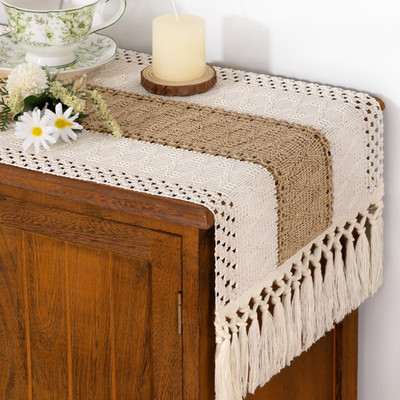 Boho Table Runner Fall Thanksgiving Farmhouse Rustic Dining Kitchen Centerpiece 