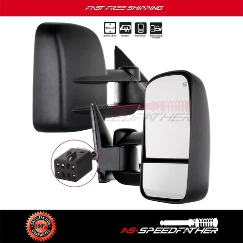 LH&RH Power Heated Telescoping Manually Side Mirrors Fits 1999 - 2002 Chevy GMC
