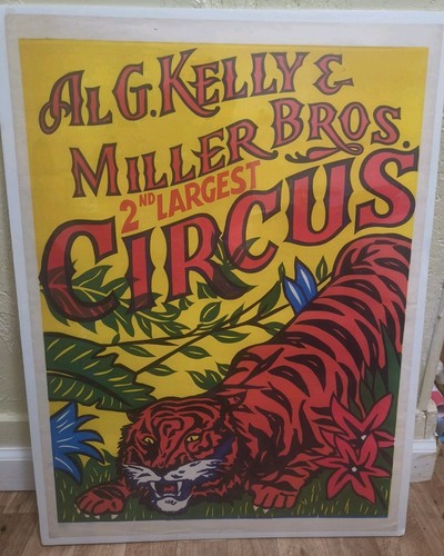 Original 1950's AL G Kelly and Miller Bros. Tiger Circus LARGE Poster 28 x 22