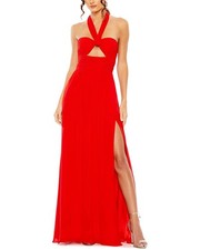 Mac Duggal Ruched Flowy Gown Women's
