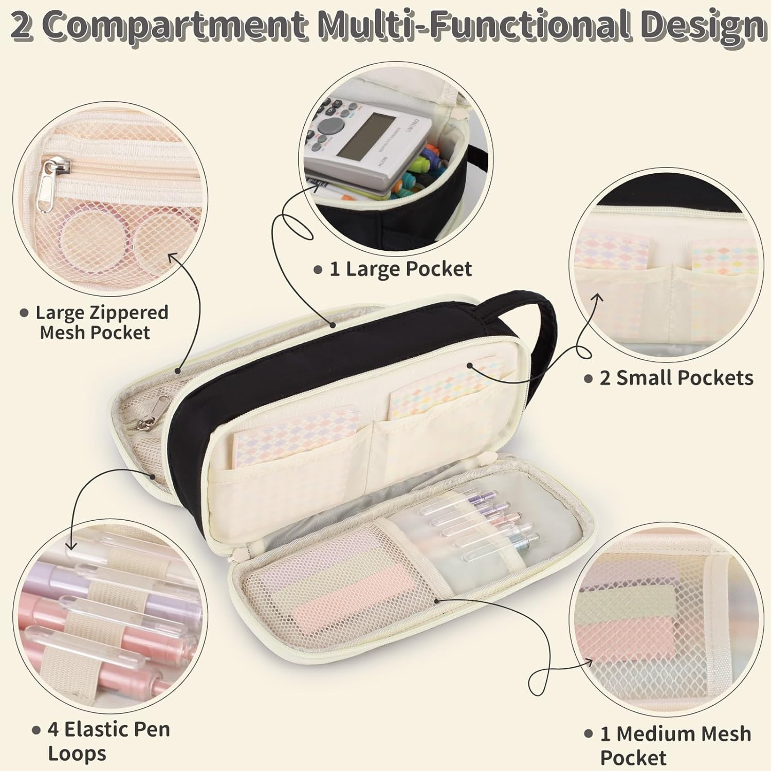 Pencil Case For Girls,Flower Quilted Large Capacity Pencil Pouch With 2 Compartm