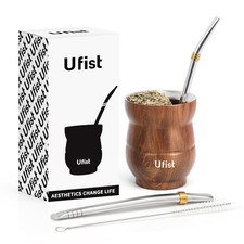Yerba Mate Cup Set, 4.8oz Double-Wall Stainless Steel, with 2 Bombillas and C...