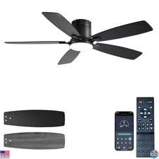 52" Low Profile Ceiling Fan with Light, Remote, Reversible, Dimmable, Black