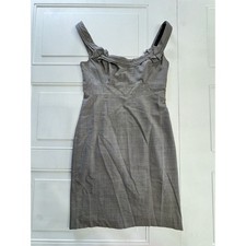 Elie Tahari Womens Sz M Wool Sleeveless Ruffle Plaid Sheath Dress Gray Brown