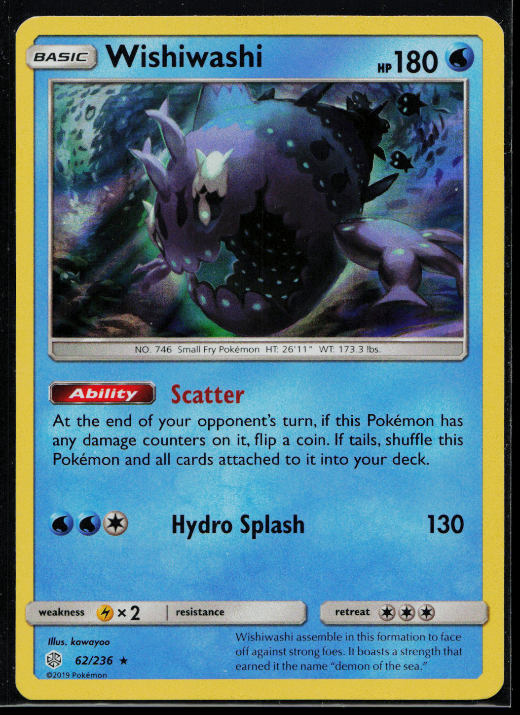 Wishiwashi Holo Rare SM - Cosmic Eclipse 62/236 NM E3728