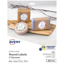 Round Labels 2 Diameter Glossy White 60ct for Stickers, Coding, Pricing