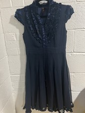 Y2K Nelli By Janice Jaraicie Navy Blue Silk Ruffled Dress Size 4