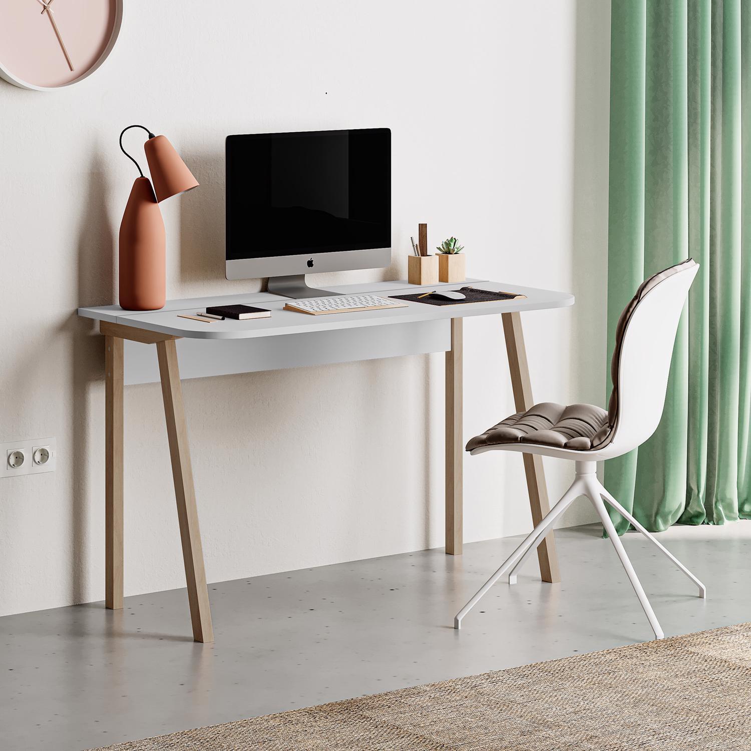 FWStyle Freestanding Student Study Desk Home Office Solid Matt White