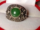 Vintage Unusual Soviet Sterling Silver 875 Ring Jade , Women's Jewelry 8.5