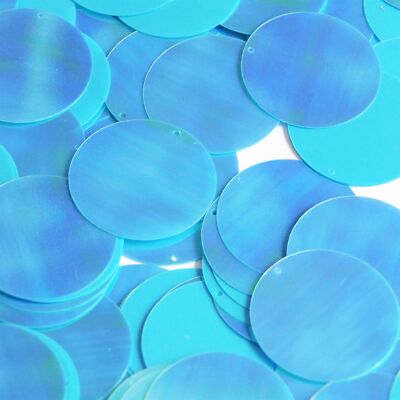Round  Flat Sequin 40mm Sky Blue Rainbow Iris Opaque Glossy Back Made in USA