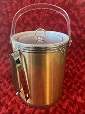 Vintage MCM Gold Ice Bucket Clear Lid & Handle Made In USA 50+ Years Minor Wear