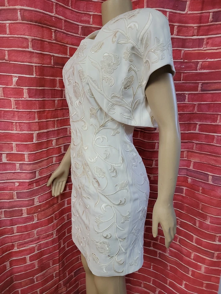 Carmen Marc Valvo Marfil 2 piezas Brocado Bordado Bolero Chaqueta Vestido Formal 6 #C2 Foto 4 de 4