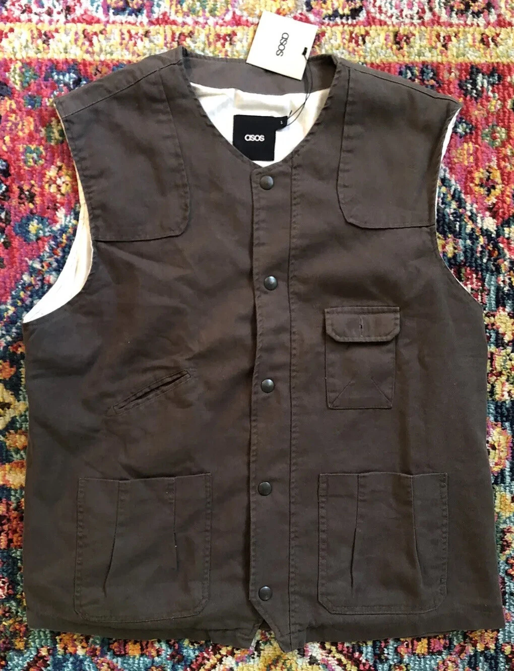 NEW ASOS Men’s Large 44” Pocket Outdoor Hiking Hunting Fishing Vest Army Green