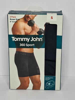 Tommy John 360 Sport 2 Pack Boxer Brief Black Double 8 Inch Seam New