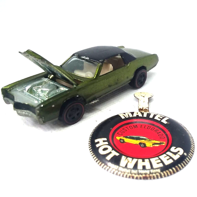 Hot Wheels Redline Custom Eldorado 1968 Olive White Int. Made In