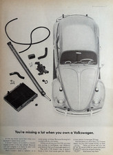 1965 Volkswagen Car Beetle Missing Parts 32 MPG Fewer Parts Vintage Print Ad