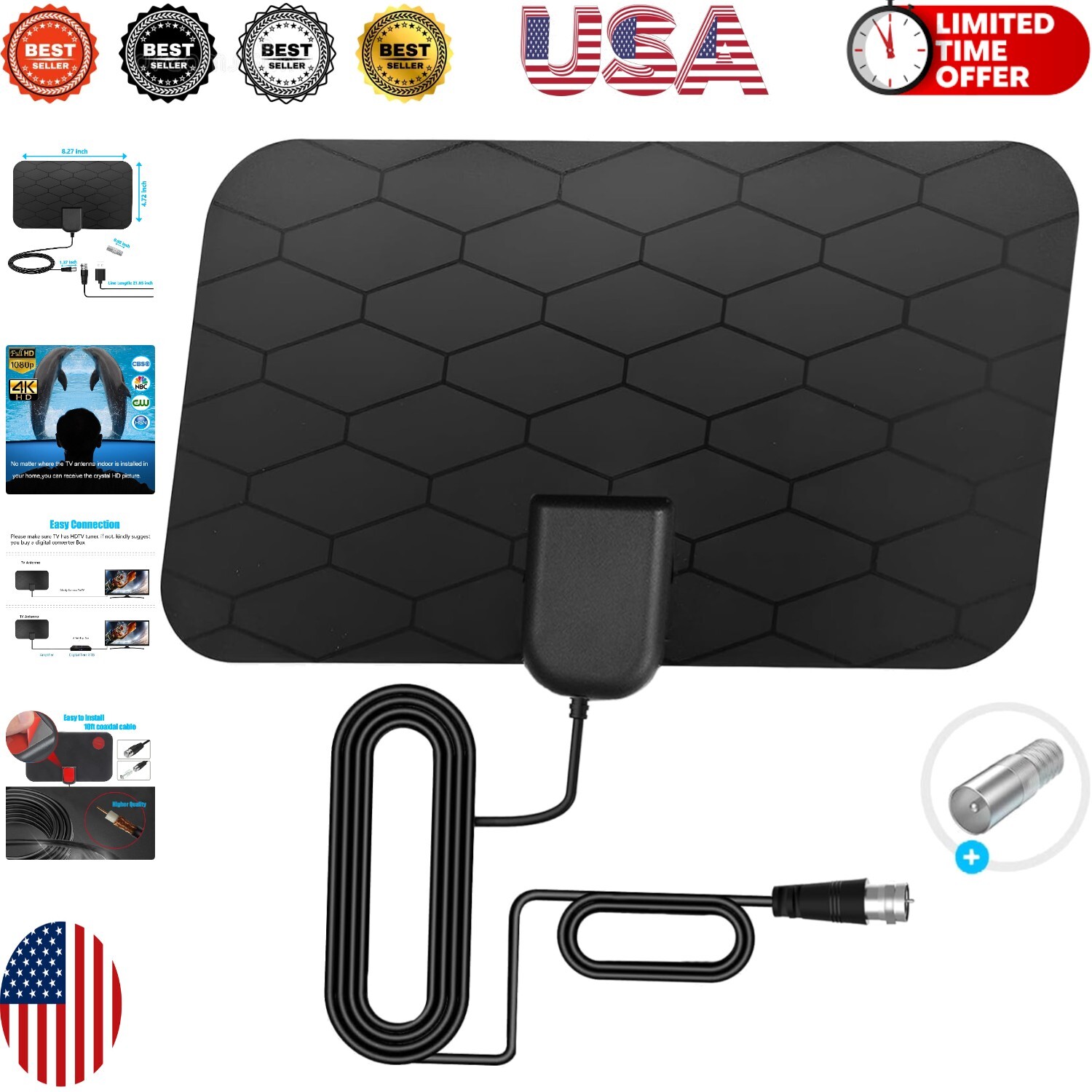 Smart TV Compatible 360° HDTV Antenna with Easy Setup & Detachable Amplifier-image