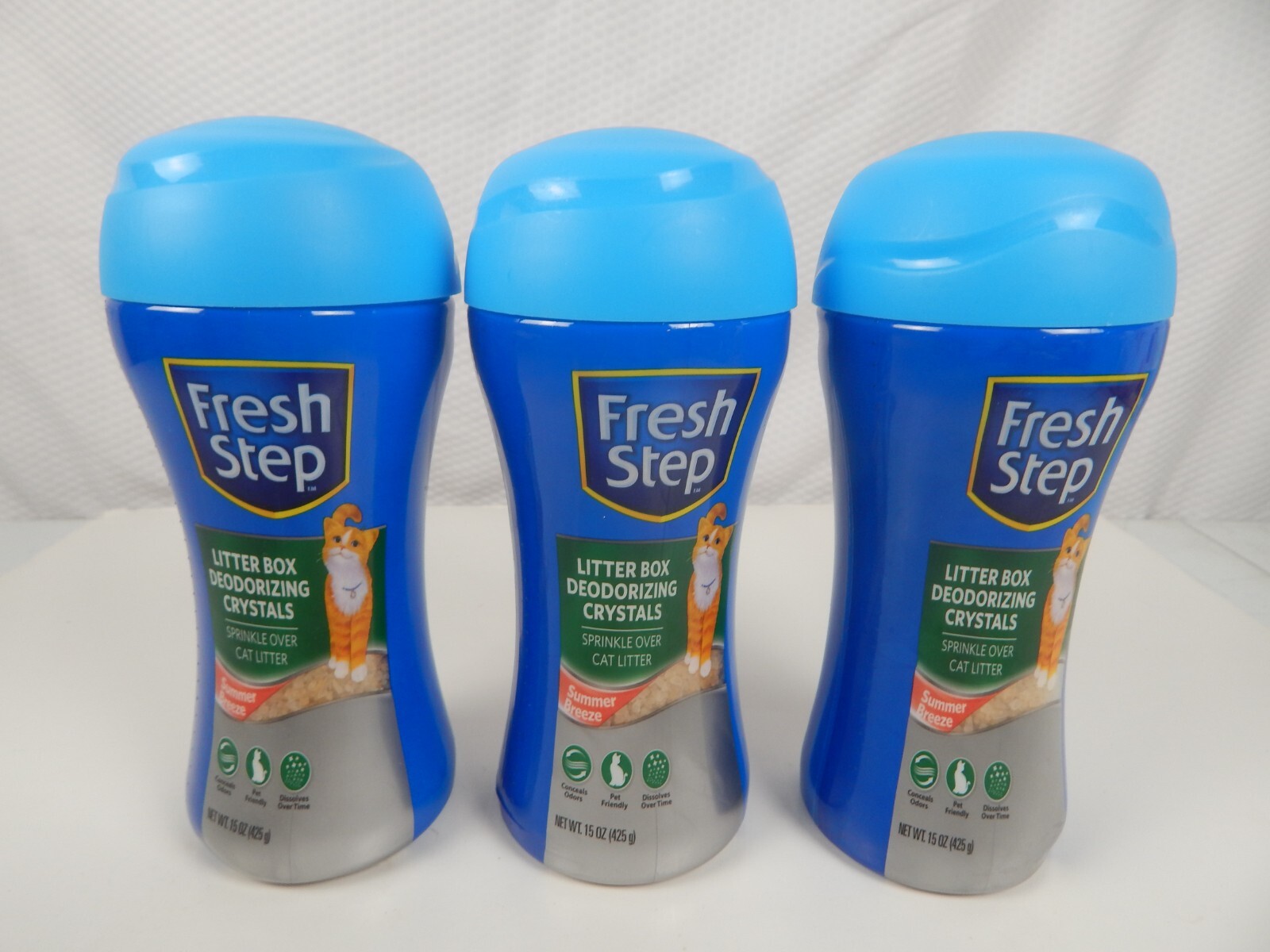 FRESH STEP cat litter deodorizing crystals SUMMER BREEZE 15 OZ lot of 3.