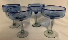 Artisan Hand Blown Cobalt Blue Margarita Glass Set of 4