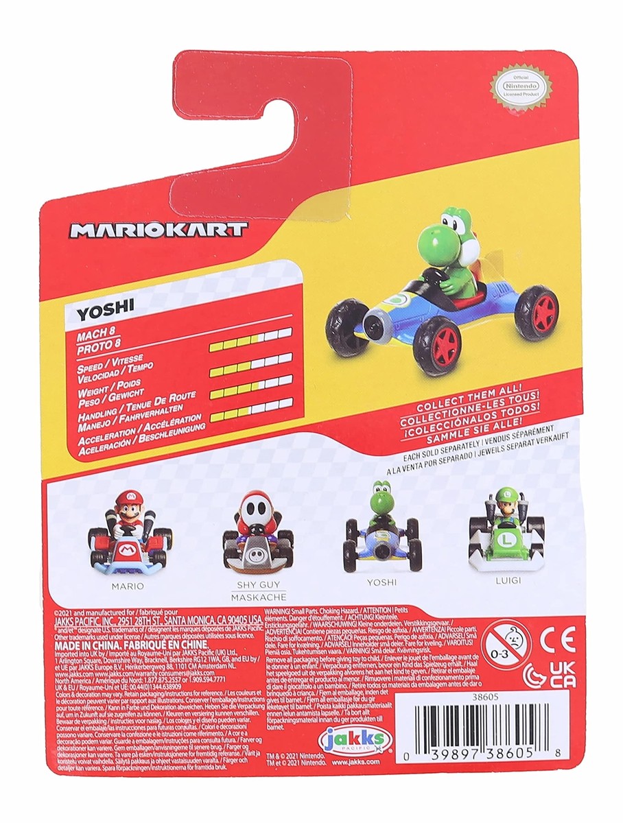 Mario Kart Jakks Nintendo Yoshi in Blue Mach 8 Vehicle 2.5 inch