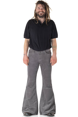 Comycom Mens Corduroy Flare Trousers Light Grey