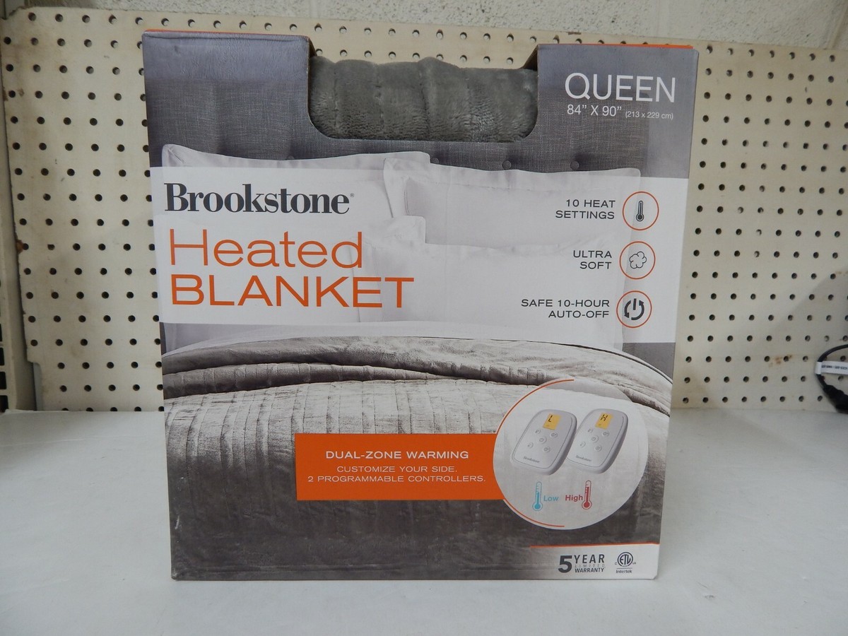 Brookstone Dual-Zone Heated Blanket Queen (84u0026#034; x 90u0026#034;)-Light  Gray-NEW (OPENED) | eBay